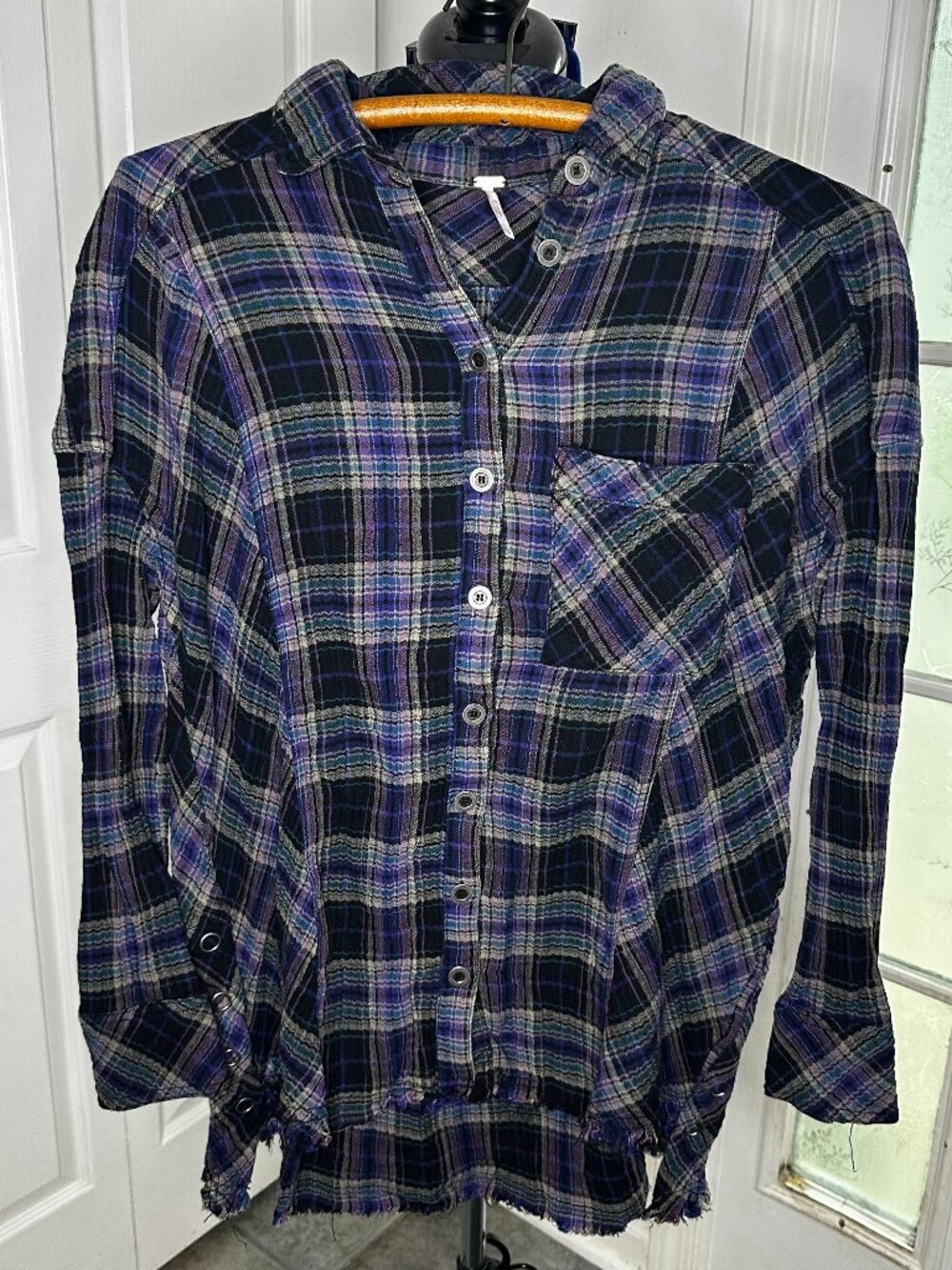 Free People Top Womens XS Plaid Button Up Juniper Ridge Tunic Gauze Boho Hippie